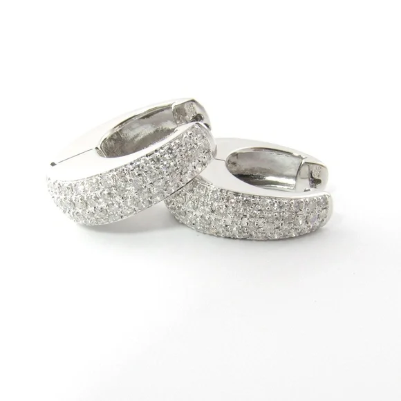 Vintage 14 Karat White Gold Diamond Hoop Earrings #4889 - Picture 7 of 9